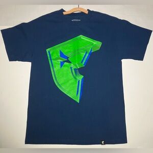 FAMOUS BRAND T-SHIRT MEN'S MEDIUM BLUE & GREEN EUC